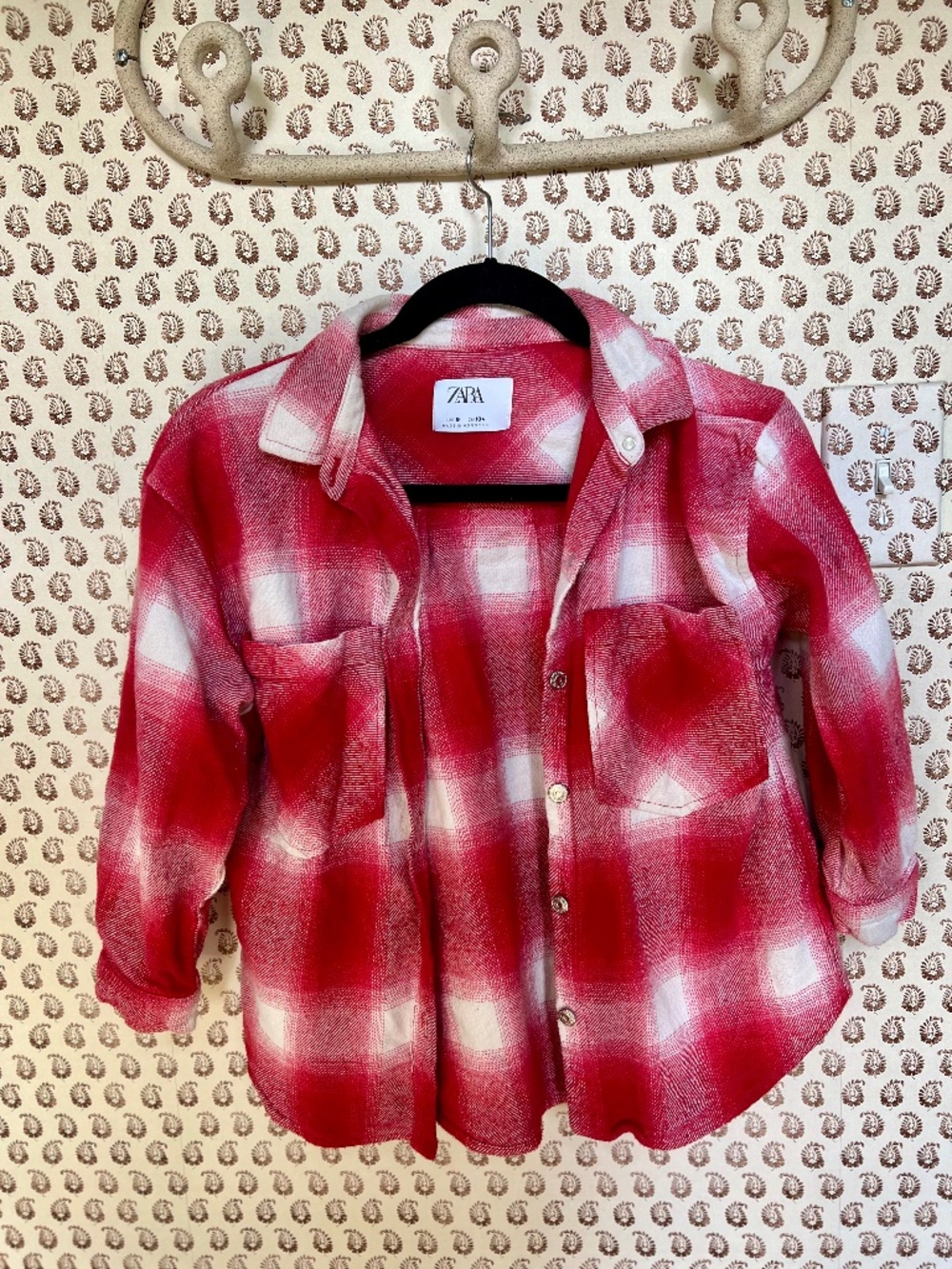 Zara, Flannel Shirt, Youth 9, Red, Button Down